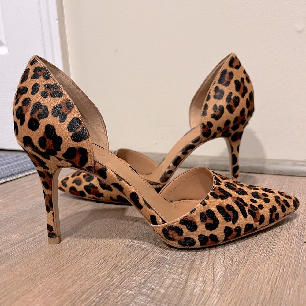 J Crew Tan Leopard Print Calf Hair Pointed Heels